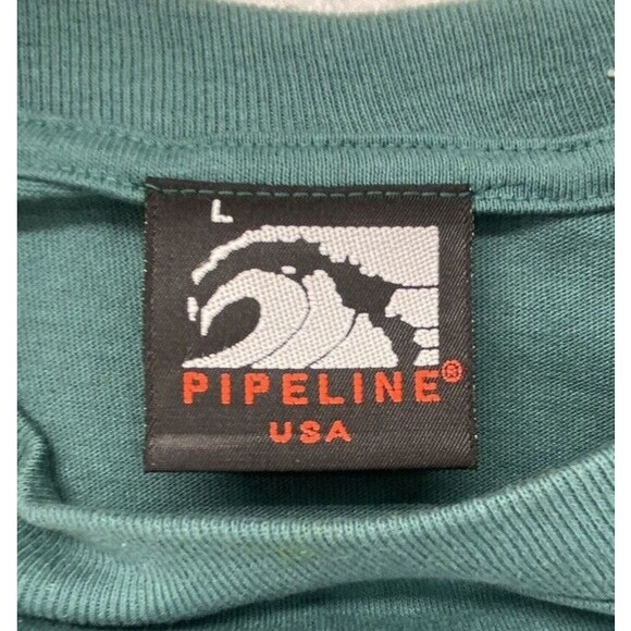 Pipeline Men Shirt Size Large Green USA Made Surf Vintage Long Sleeve - Picture 5 of 8